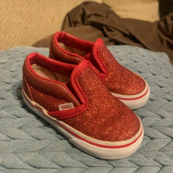Red Glitter Toddler Off The Wall Vans size